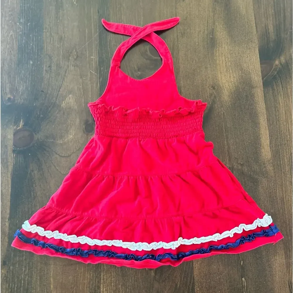 IZOD Halter Dress Toddler‎ Girls 24M Red Tiered Ruffle Star Embroidered July 4th